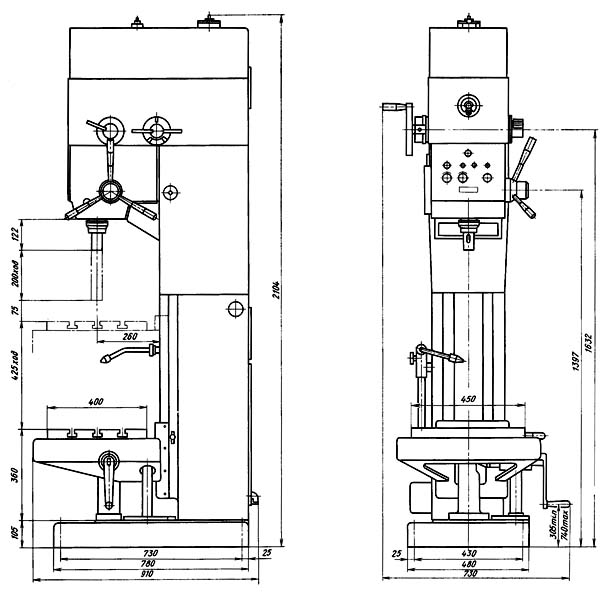 2Г125 Габарит робочого простору свердлильного верстата